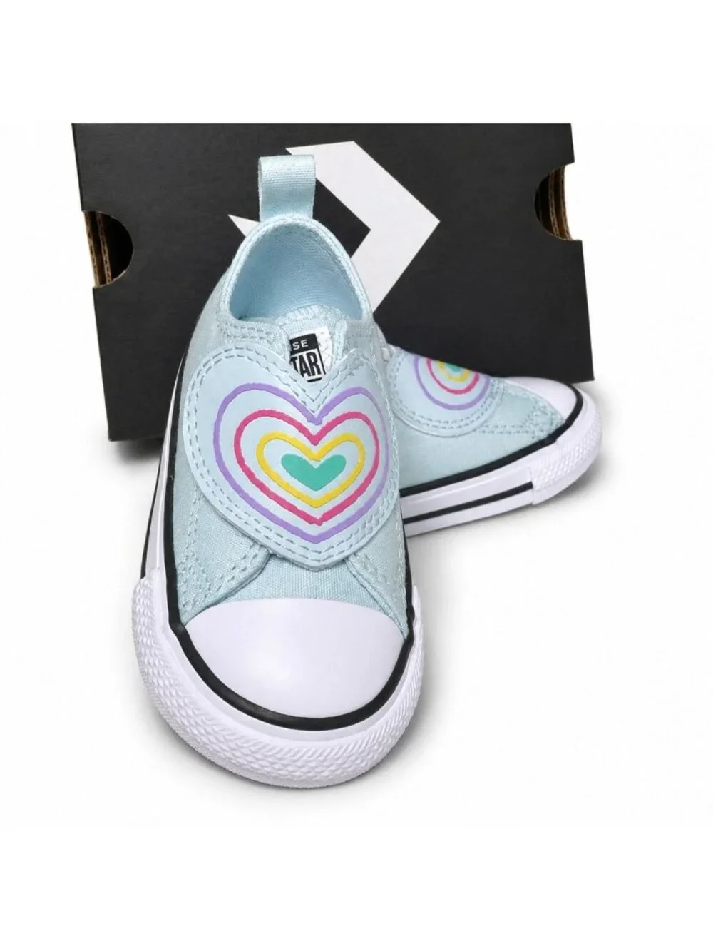 Converse CTAS Toddler One Strap Sneakers Blue Rainbow Heart Infant Baby Size 5
